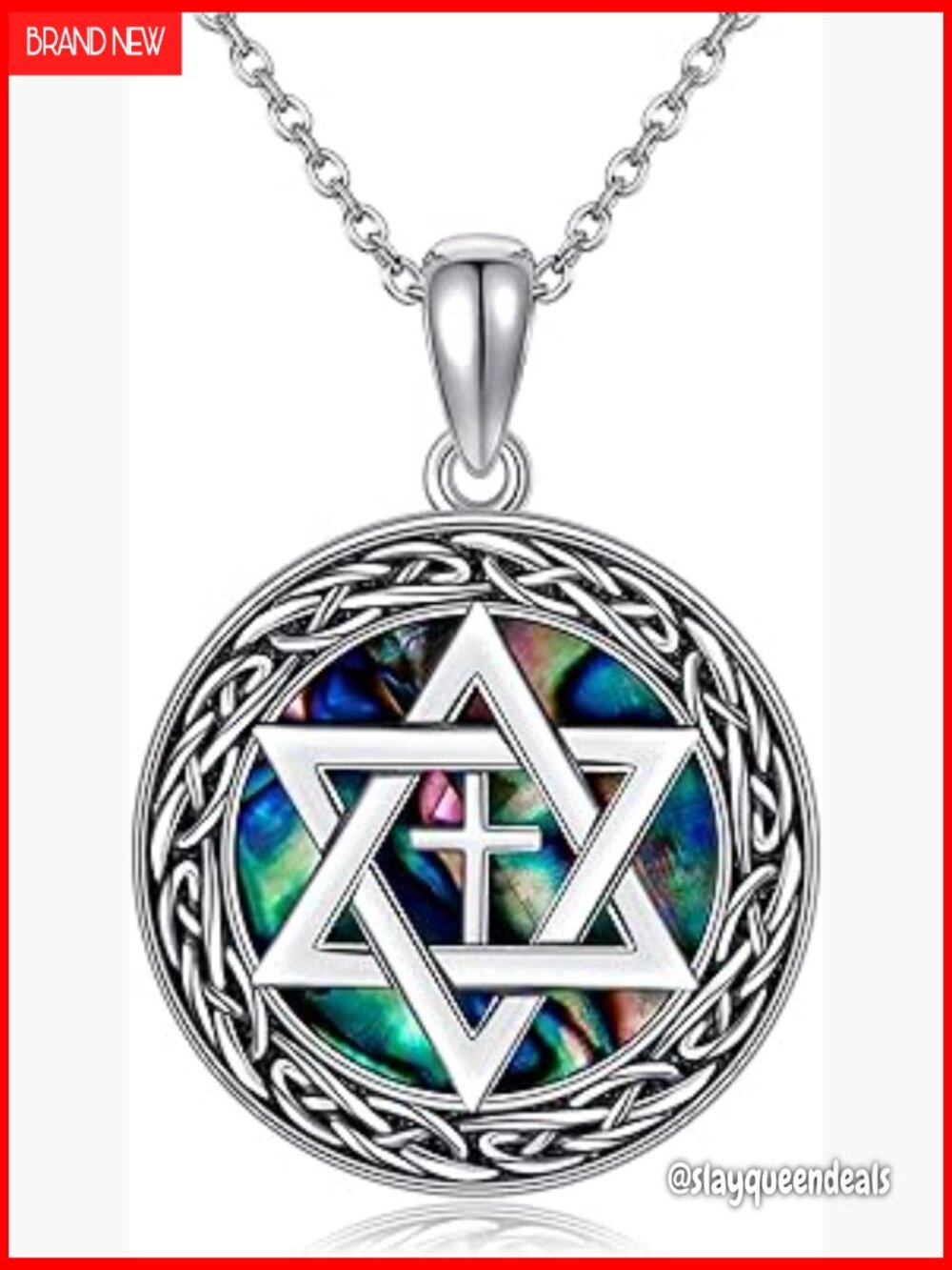 Star of David Cross Pendant Necklace Sterling Silver Religious Jewelry
